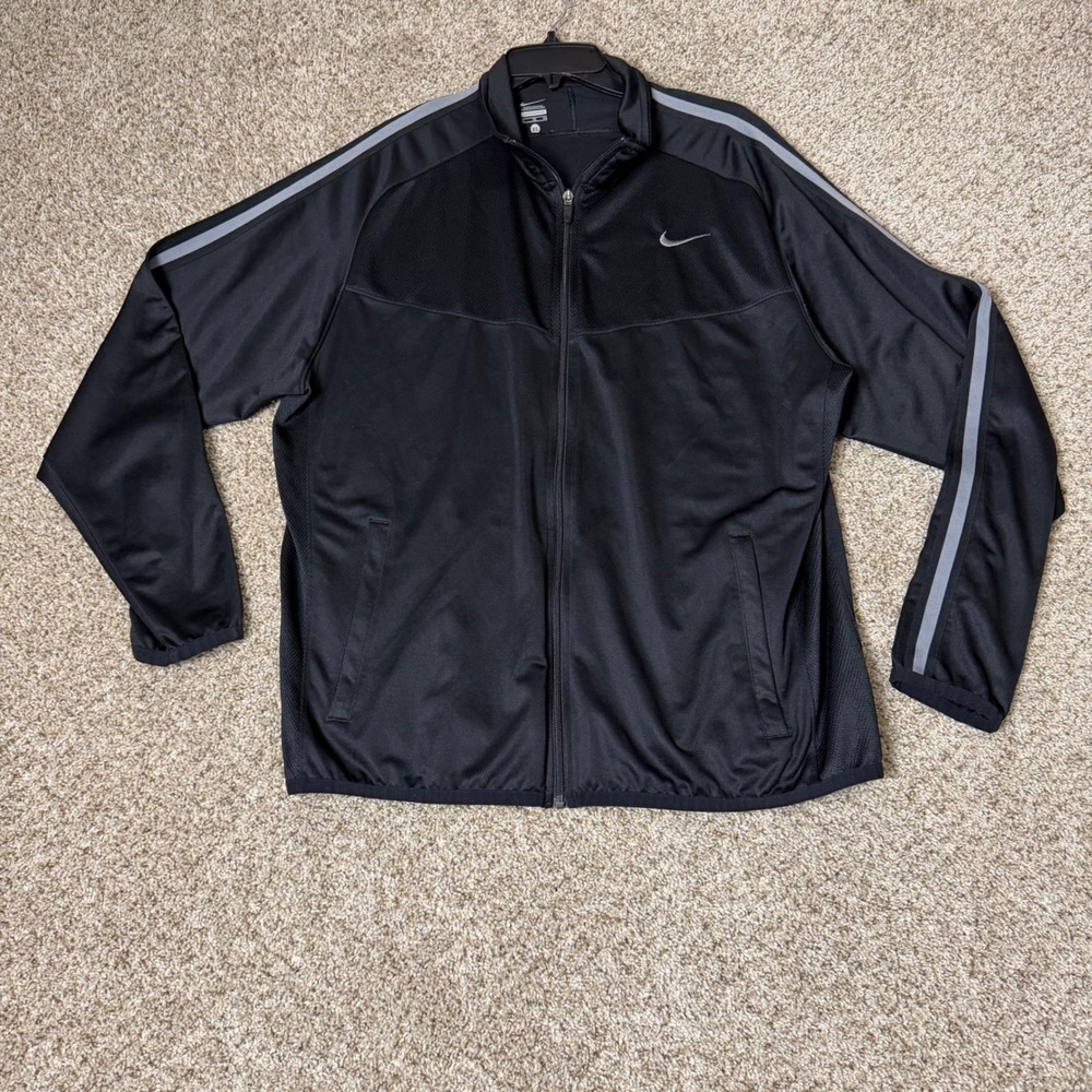 Nike Mens Track Jacket Black Full Zip Reflective Stripe Mesh Panels XL